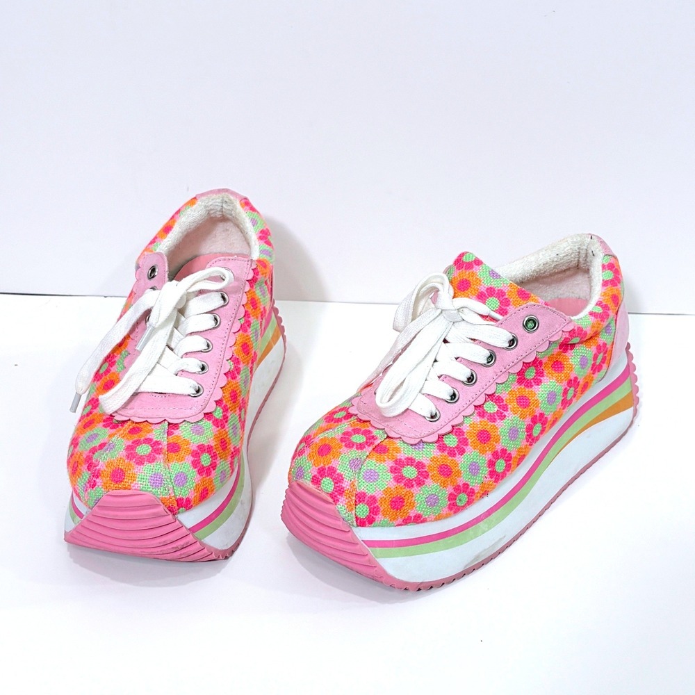 Sugar Thrillz Dolls Kill Floral Platform Sneakers Size 7 Retro Groovy Kawaii 70s